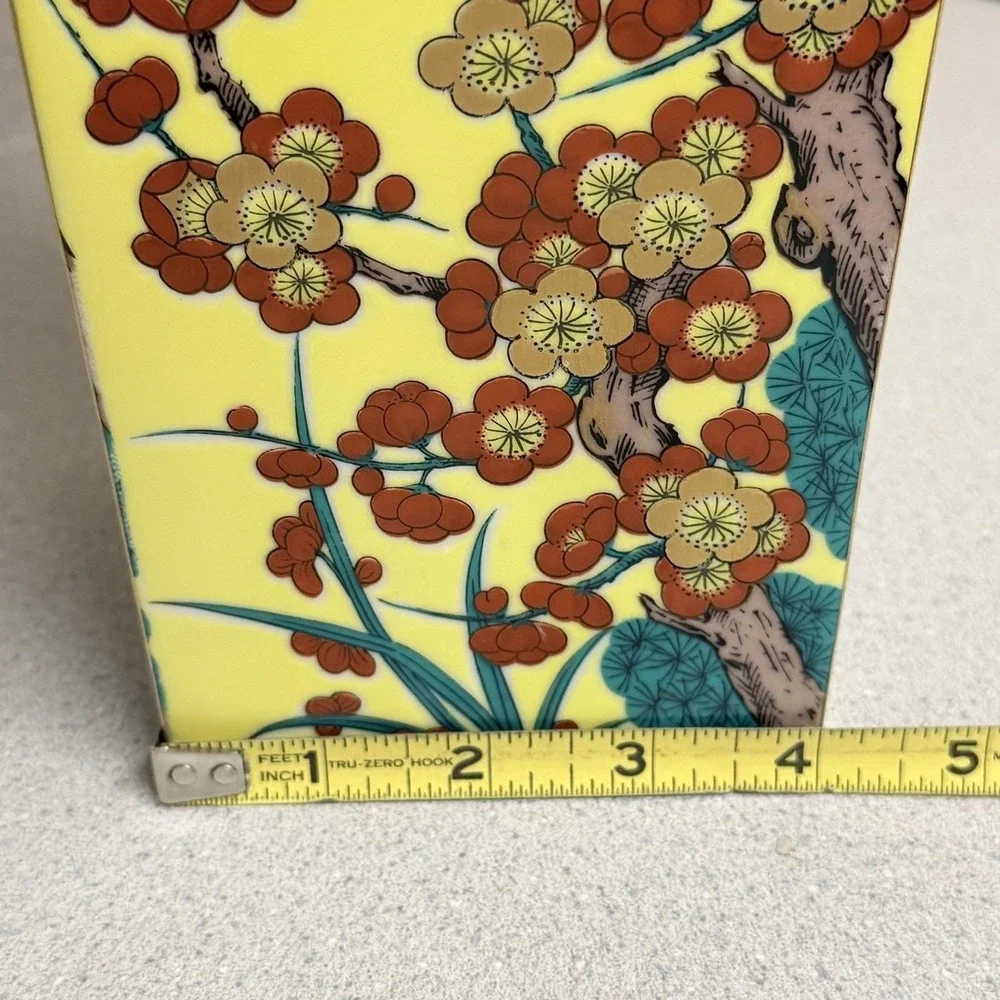 Chinese Square Flower Vase Fine Porcelain Hand Glazed Gold Imperial Yellow 16